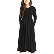 JSCDRPDWL Flower Girl Dress Kids Toddler Baby Girls Spring Summer Solid Ruffle Long Sleeve Princess Dress Girls Black Dress Black 6-7 Years